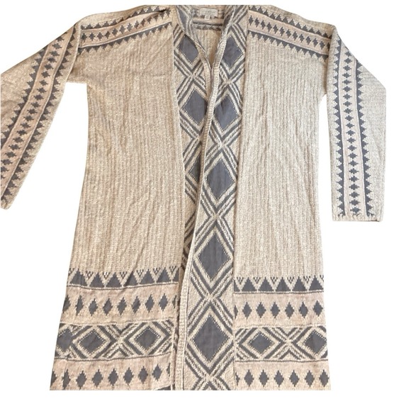 Size Large LUCKY BRAND Sweater LONG sleeved Tribal Taupe Olive Cardigan‎ NWT - Picture 4 of 11
